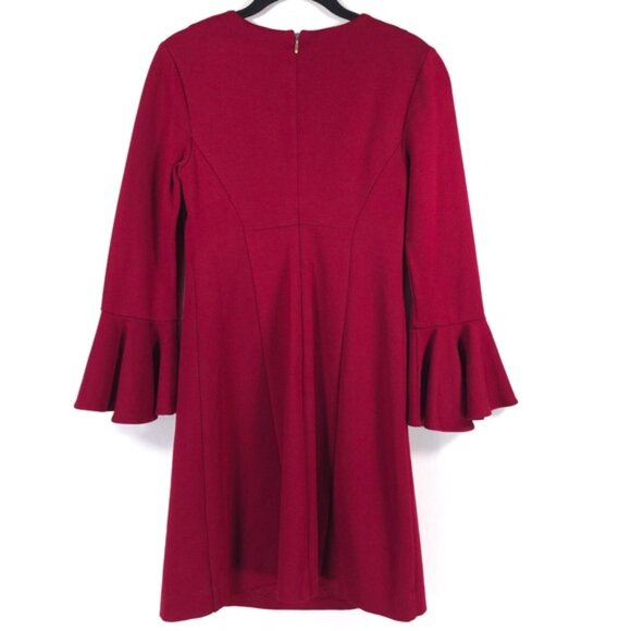 TRINA TURK Mini Dress Peplum Bell Sleeve Maroon Flare Lace 177313 No Size Tag XS - Picture 4 of 16